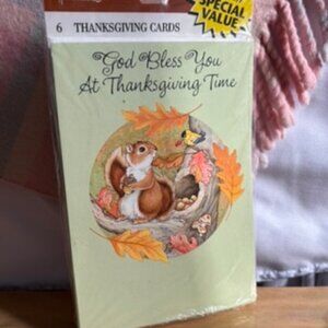 Vintage Pack 6 Hallmark Thanksgiving Cards Squirrel Acorns